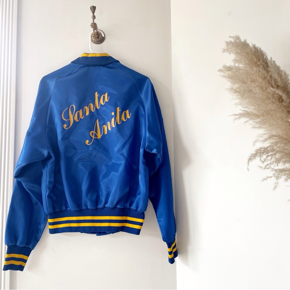 Vintage Union Made Blue Santa Anita Race Tracks Bomber Jacket | Small